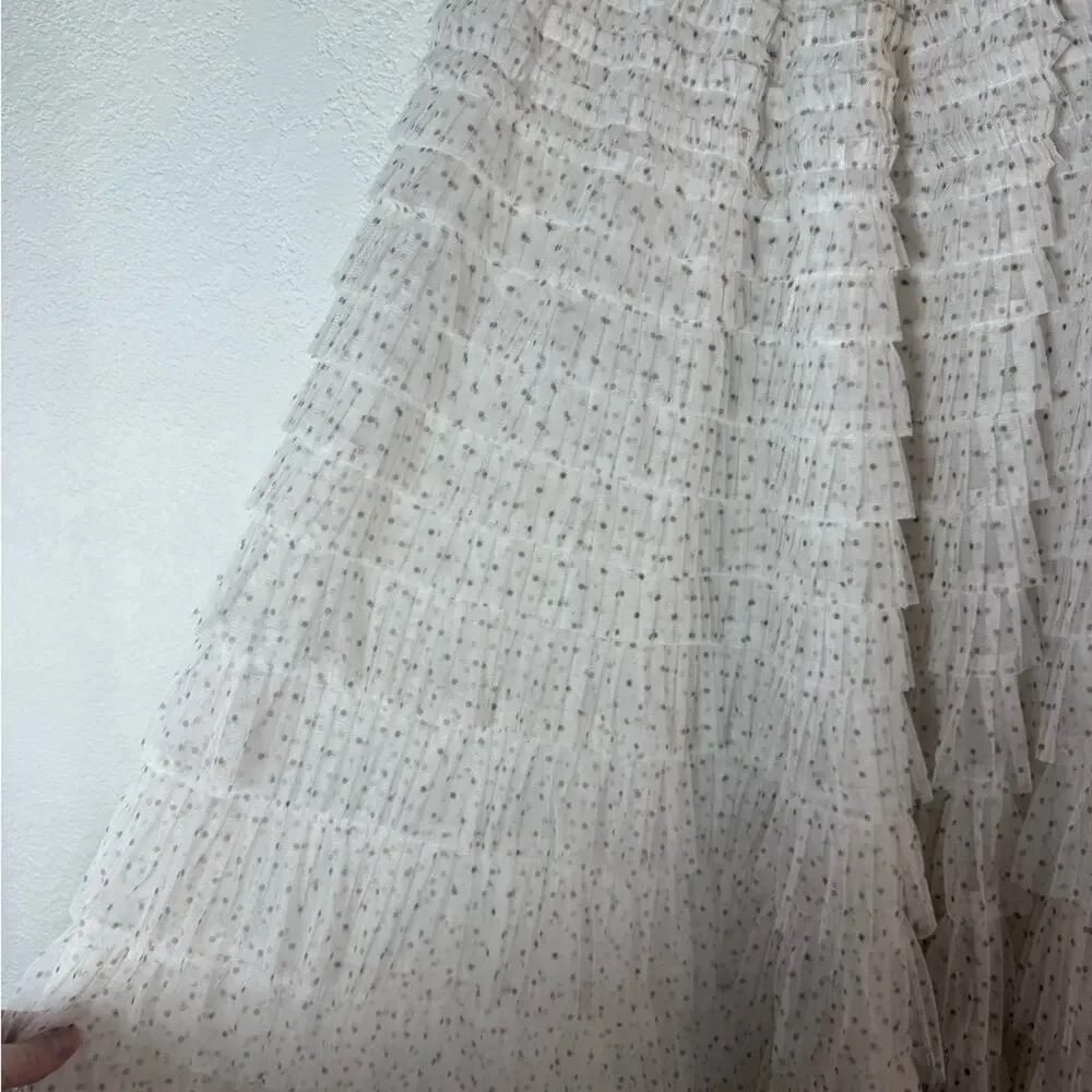 NWT Free People Return of the Ruffle Maxi Slip Skirt Medium Boho Lace Coquette